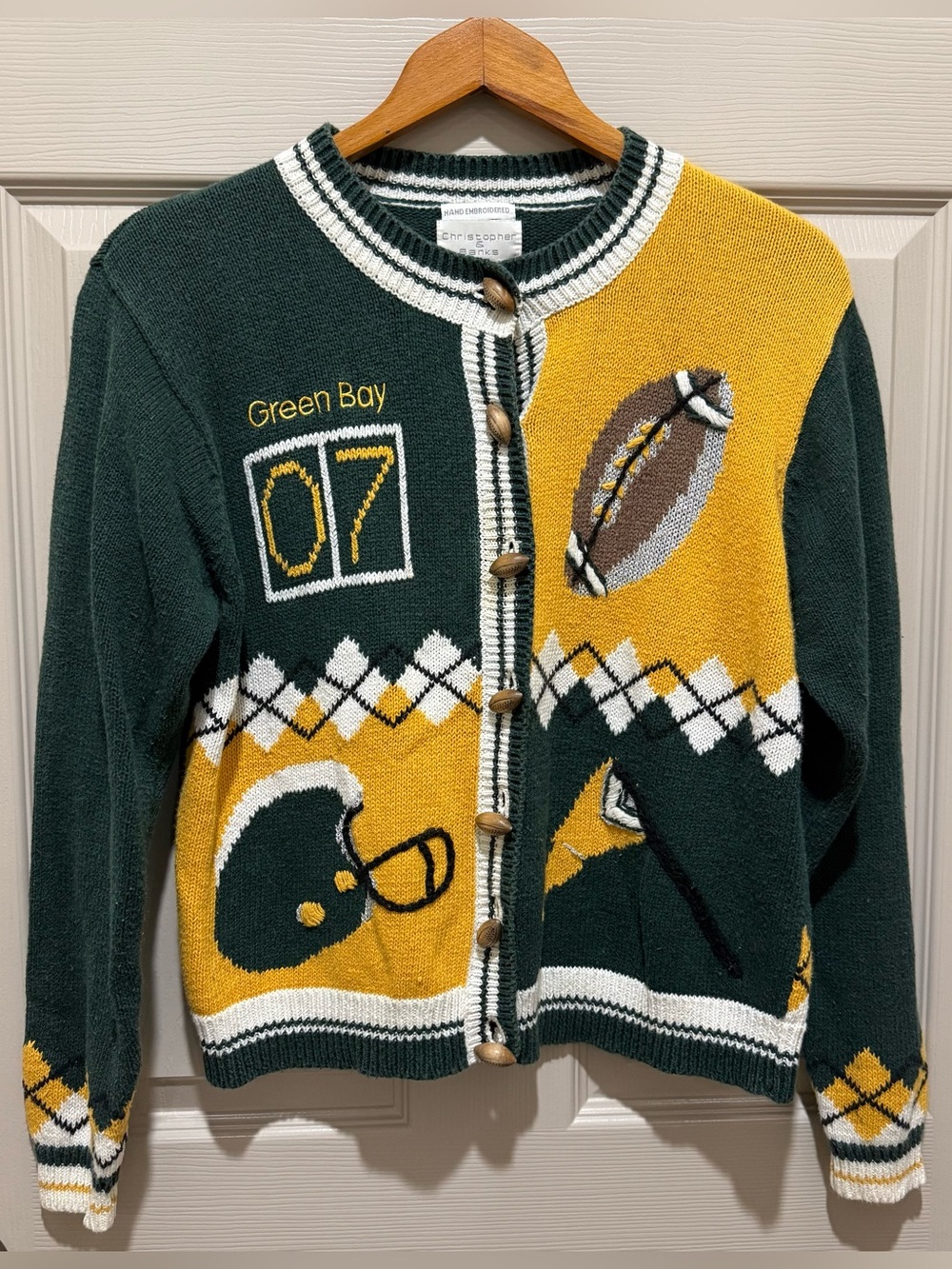 ⁠Christopher & Banks Sweater Womens M Vintage Green Bay Football Cardigan